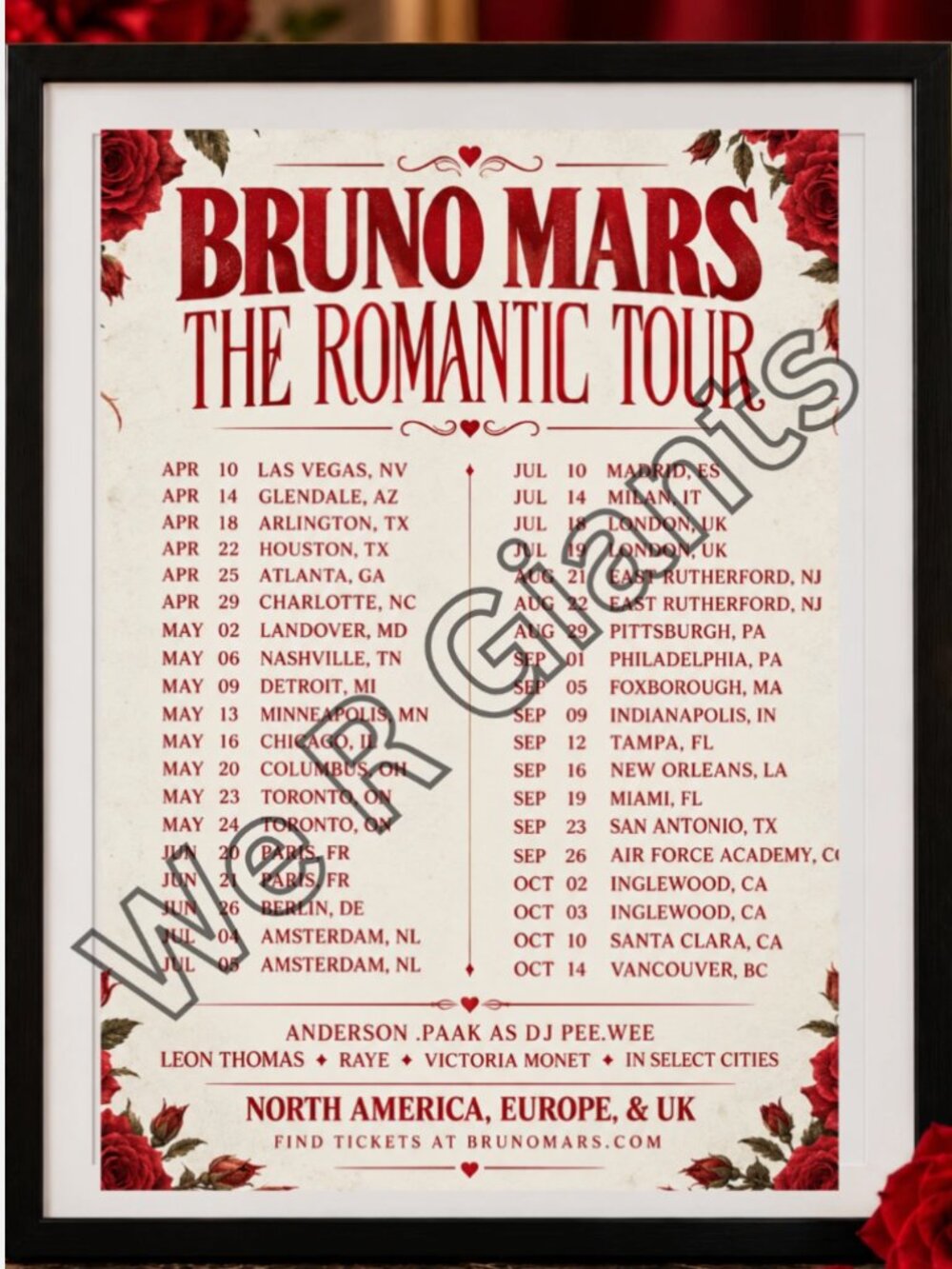 BRUNO MARS Tour Dates– THE ROMANTIC TOUR 11x17 POSTER